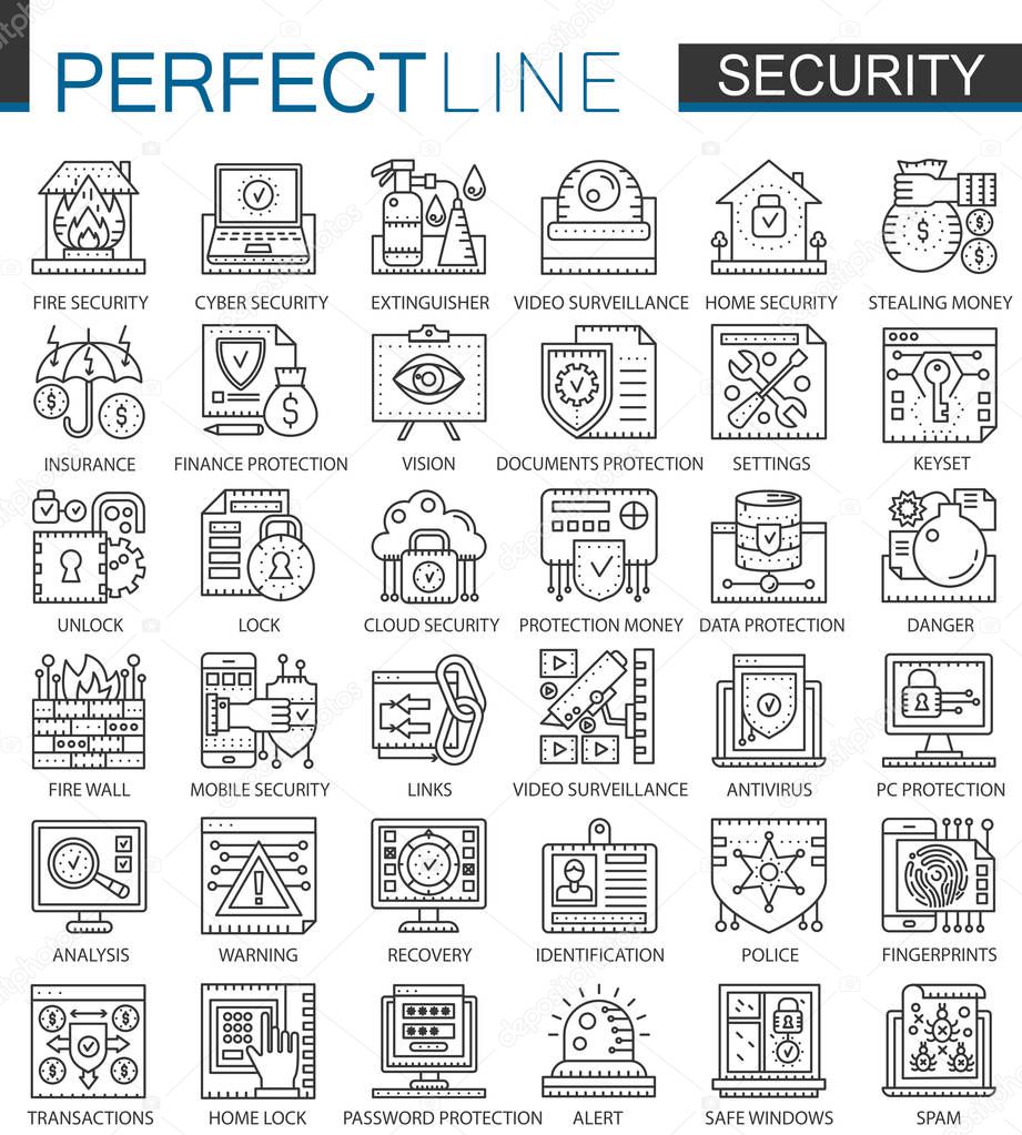 Security outline mini concept symbols. Data PC Protection technology modern stroke linear style illustrations set. Perfect thin line icons.