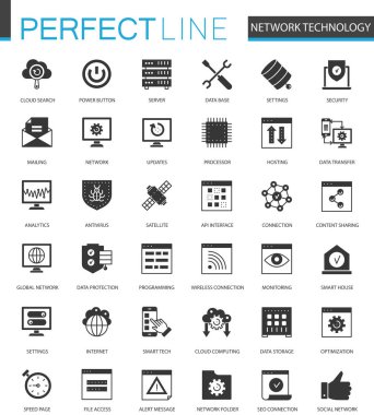 Web için siyah klasik ağ teknolojisi Icons set.