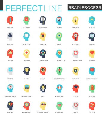 Vektör dizi düz hayal, bireysellik, psikoloji, zihin gücü ve beyin işlem simgeleri.