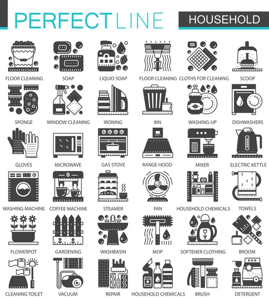 Ev Klasik siyah mini kavramı sembolleri. Ev aletleri modern simgesi piktogram vektör çizimler ayarla.