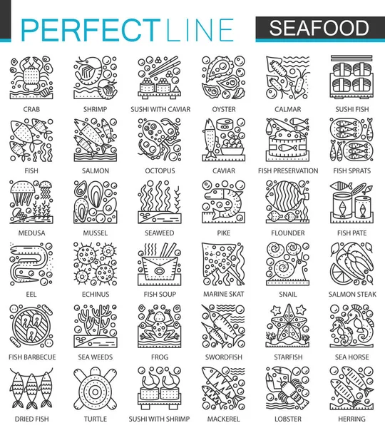 Tengeri mini koncepció (operátor). Keleti étterem tengeri ételeket modern stroke lineáris stílusú illusztrációk beállítása. Tökéletes vékony vonal ikonok. — Stock Vector