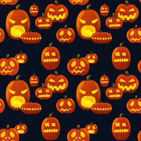 Modello senza cuciture Zucca Lanterna Silhouette sfondo. Halloween zucche Wallpaper vettoriale illustrazione . — Vettoriale Stock