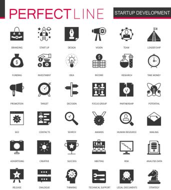 Siyah klasik başlangıç iş ve geliştirme simgeleri web için ayarla