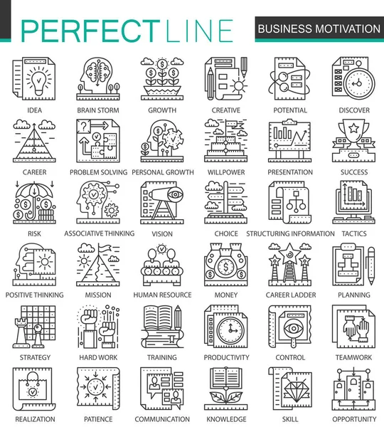 İş motivasyon ve disiplin mini kavramı sembolleri anahat. Modern kontur doğrusal stil illüstrasyonlar ayarlayın. Mükemmel ince çizgi simgeler.