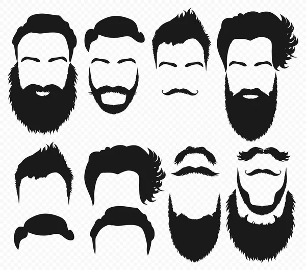 Vetor Cabelo e barba formas construtor de design com homens silhueta vetorial. Moda silhueta barba preta e bigode ilustração . —  Vetores de Stock