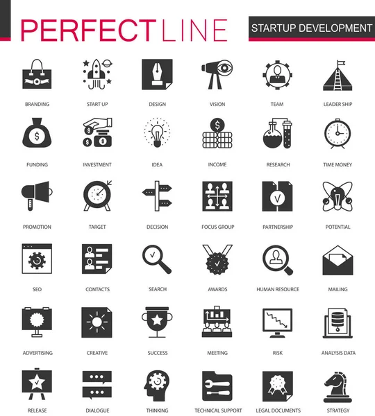 Siyah klasik başlangıç iş ve geliştirme simgeleri web için ayarla