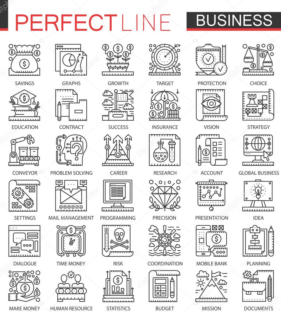 Business outline mini concept symbols. Finance modern stroke linear style illustrations set. Perfect thin line icons.