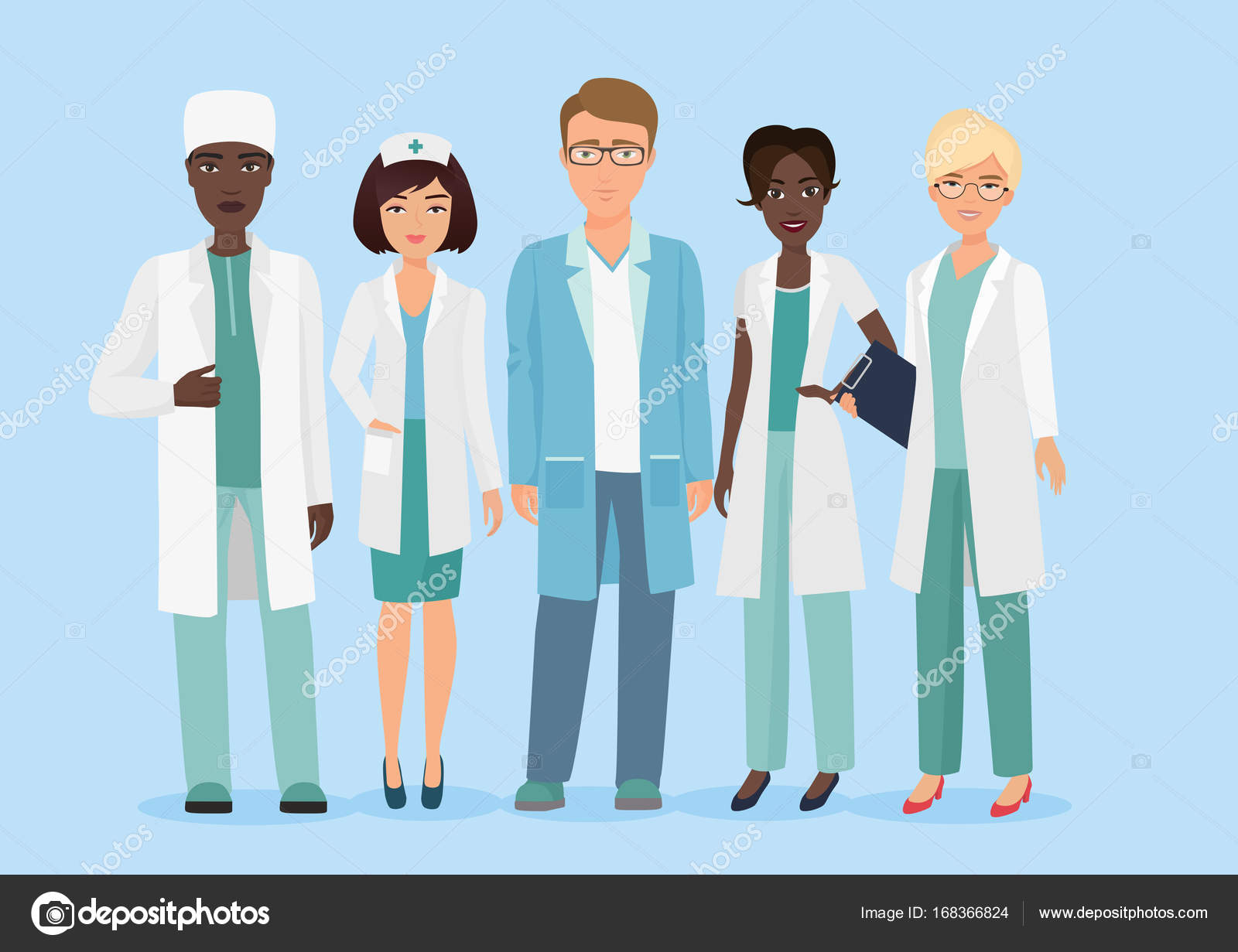 Conjunto de personagens de desenhos animados de médico. conceito de equipe  de equipe médica no hospital.