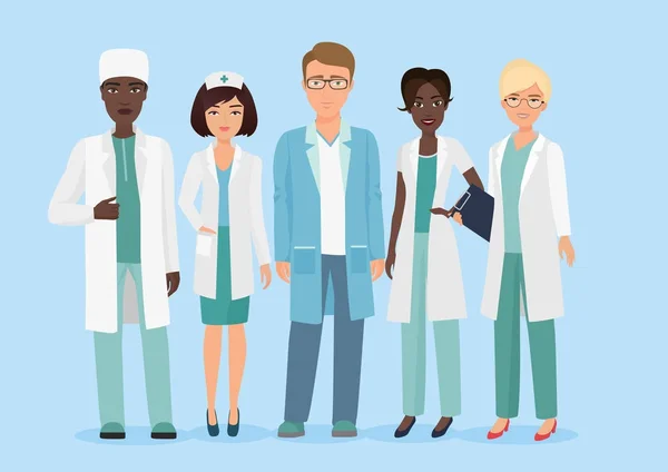 Vektor rajzfilm illusztrációja Kórház Orvosi személyzet csapata, az orvosok és az ápolók karakterek. Egészségügyi koncepció. — Stock Vector
