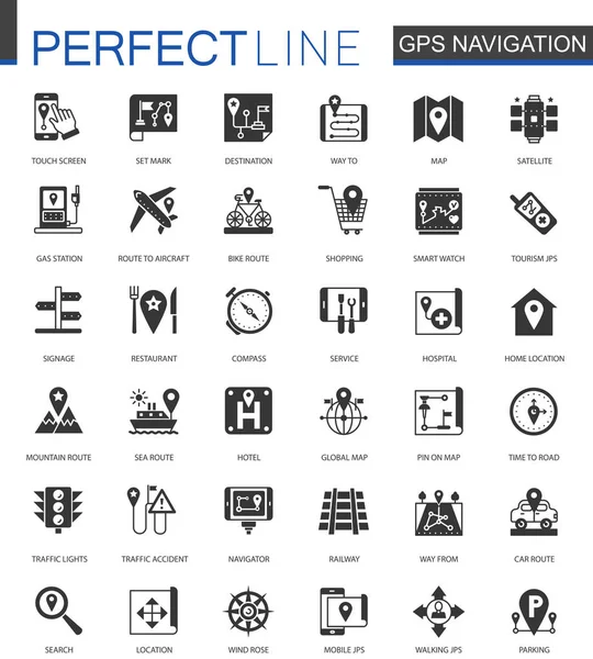 Black classic Navigation, direction, maps and traffic icons set for web. — Stock Vector