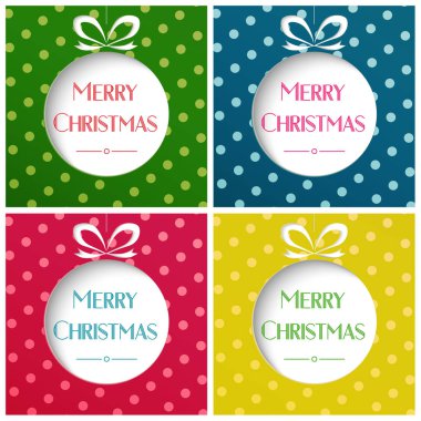 Neşeli Noel topları renkli parlak zemin üzerine vektör çizim ayarlayın. Noel kartları seti.