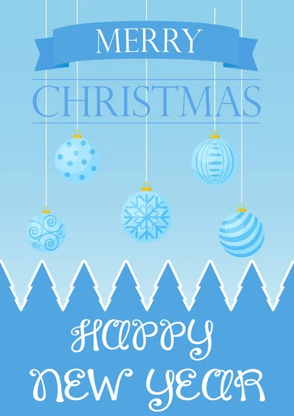 Kerstkaart van de vector met groeten en blauwe ballen decoraties. — Stockvector