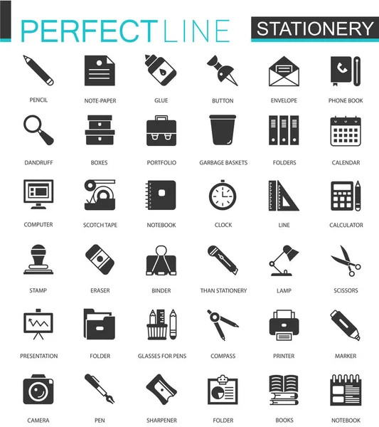 Black classic office stationery icons set for web — Stock Vector