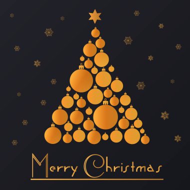 Altın kar taneleri ile altın oyuncaklar Noel ağacı ile yeni yıl arka plan.
