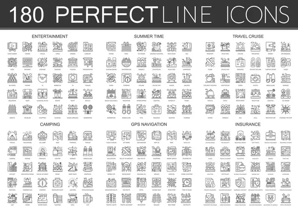180 anahat mini kavramı simgeleri simgeleri eğlence, yaz saati, seyahat cruise, kamp, gps navigasyon, sigorta simgesi.