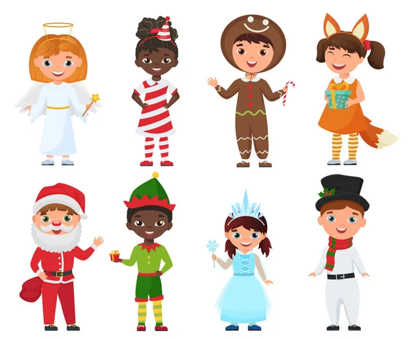 Ensemble vectoriel d'enfants en costumes de Noël . — Image vectorielle