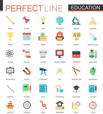 Düz eğitim simgeler vektör kümesi.