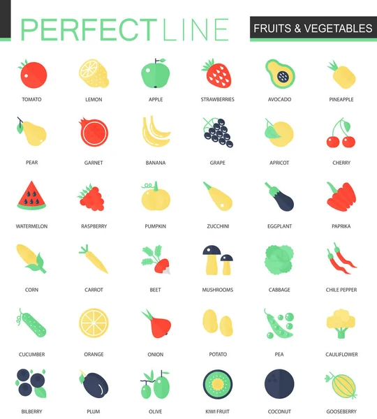 Vector set of flat Fruits and vegetables icons. — Stock Vector