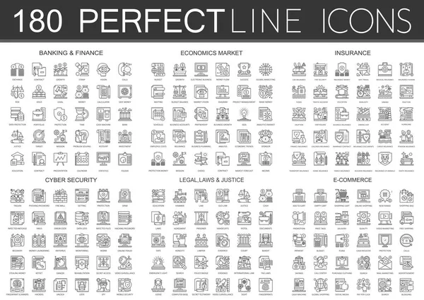 180 bosquejo mini concepto símbolo infográfico iconos de la banca financiera, mercado de la economía, garantía, seguridad cibernética, leyes legales y justicia, comercio electrónico . — Archivo Imágenes Vectoriales