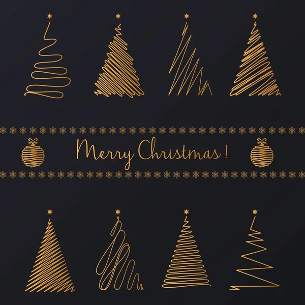 Διάνυσμα αφηρημένη χέρι σχέδιο χρυσή γραμμή σύνολο γραφικών χριστουγεννιάτικο δέντρο. Καλά Χριστούγεννα ευχετήρια κάρτα πρότυπο σχεδίασης. — Διανυσματικό Αρχείο