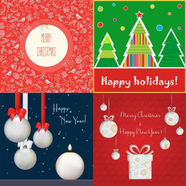 Vektör farklı renkli kartları ile süslemeleri Noel ve yeni yıl için özel set.