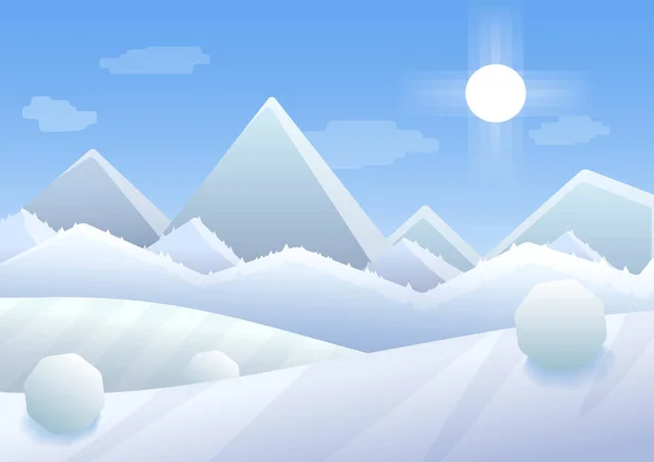 Vetor ilustração cartoon simples de inverno Montanhas paisagem com árvores e colinas . — Vetor de Stock