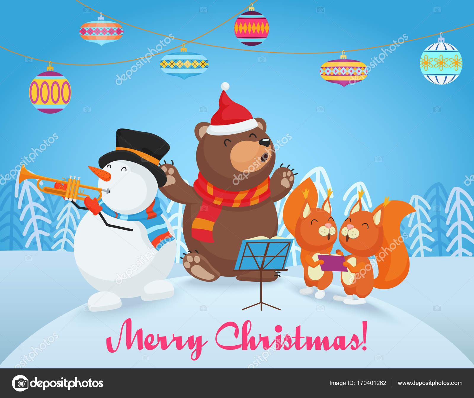 Vektor Mutlu Noel Karti Sevimli Ayi Kardan Adam Ve Iki Kucuk Tilki Arkadaslar Ile Birlikte Sarki Sarki Mutlu Noeller Vektorel Cizim C Lembergvector Vektorel 170401262