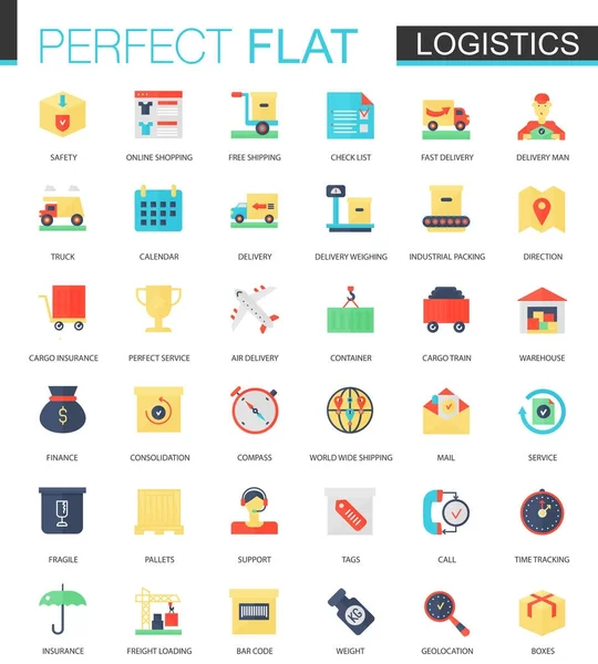 Conjunto vectorial de iconos de transporte logístico plano . — Archivo Imágenes Vectoriales