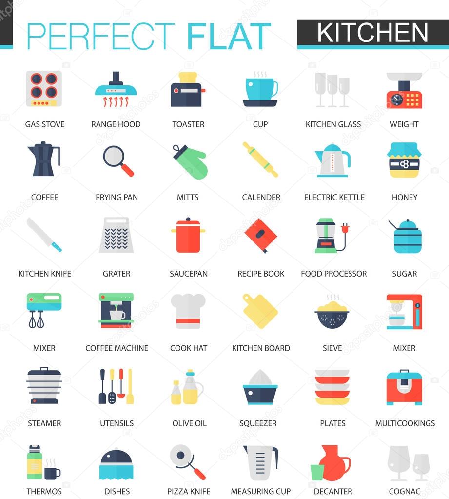 Vector set of flat Kitchen icons isolated