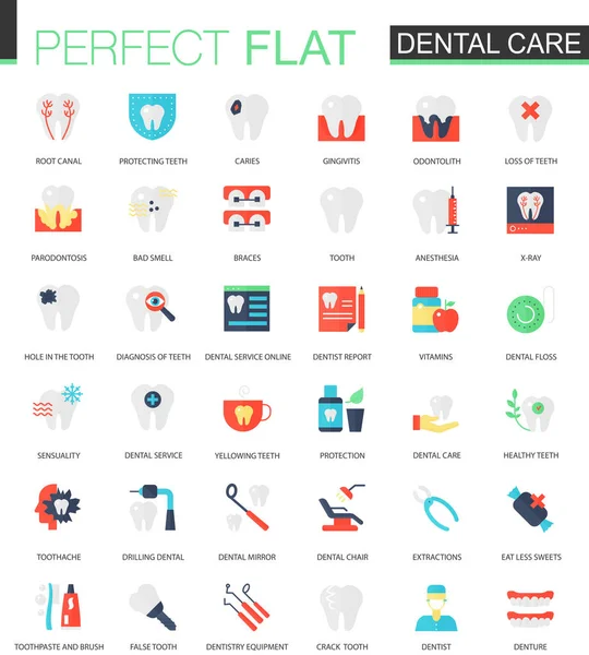 Set vettoriale di icone piatte per la cura dentale — Vettoriale Stock