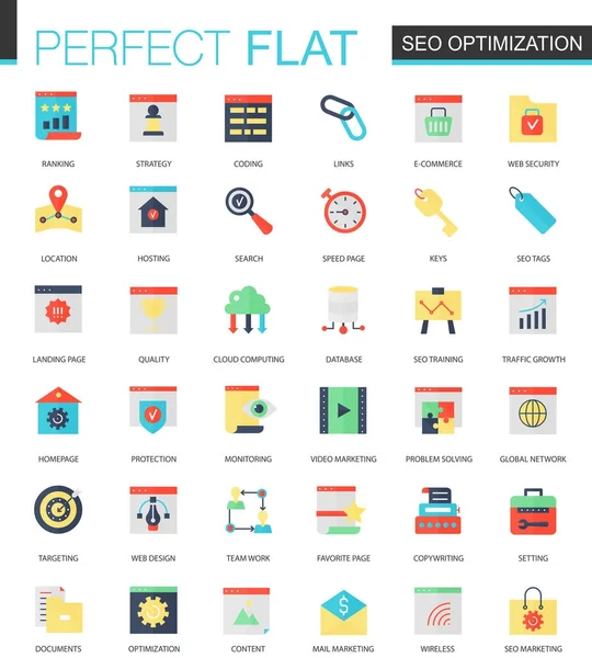 Vector set van plat Seo optimalisatie pictogrammen. — Stockvector