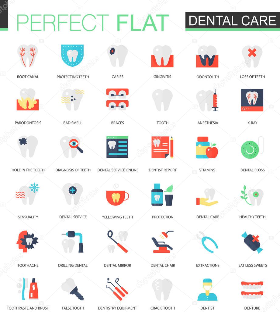 Vector set of flat Dental care icons isolated