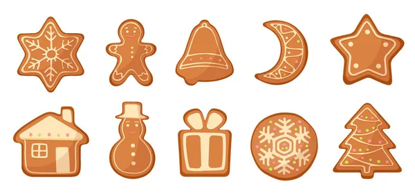Vector Conjunto de galletas de Navidad de jengibre de dibujos animados . — Archivo Imágenes Vectoriales