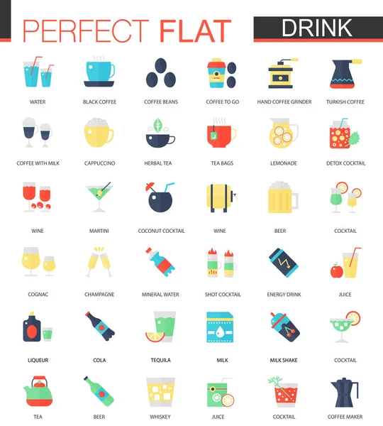 Vector set platte thee, koffie, alcohol drinkt pictogrammen — Stockvector