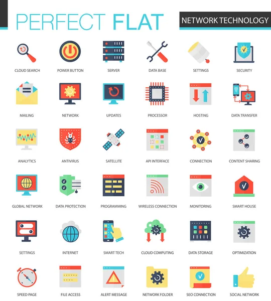 Vector set of flat Network technology icons. — Stock Vector