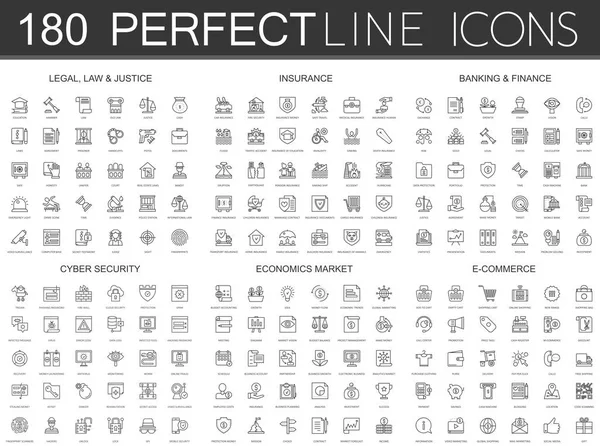 180 modern thin line icons set of legal, law and justice, insurance, banking finance, cyber security, economics market, e commerce. — Stock Vector