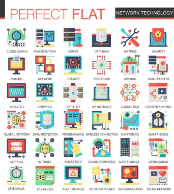 Vektör ağ teknolojisi karmaşık düz simgesi kavramı. Tasarım Web Infographic simgeler.