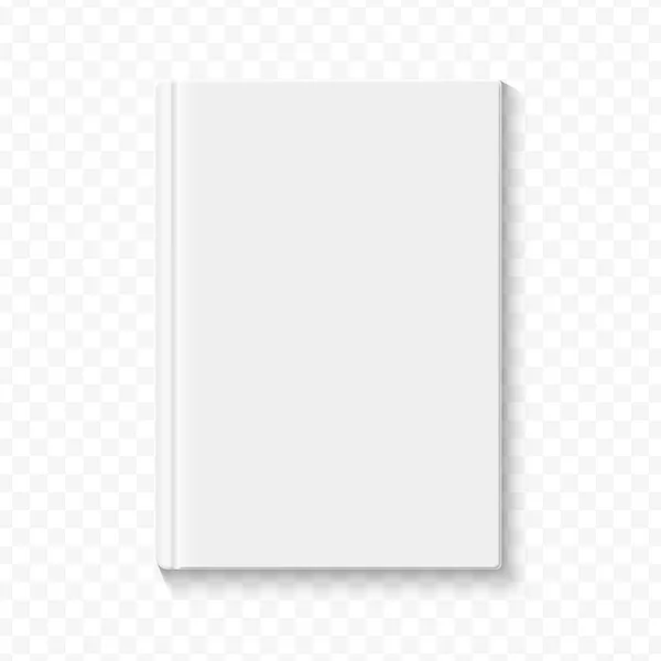 Klare weiße leere Buchcover-Vorlage auf dem alpha-transperanten Hintergrund mit glatten weichen Schatten. Vektorillustration. — Stockvektor