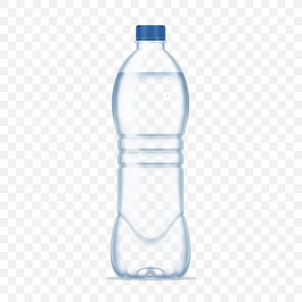 Botella de plástico con agua mineral sobre fondo alfa transparente. Foto realista botella mockup vector ilustración . — Vector de stock