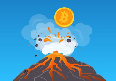 Bitcoin yanardağ lav ile dışarı cryptocurrency yatıyorduve birden sarsılmaya vektör örnektir. Hızlı büyüyen Bitcoun.