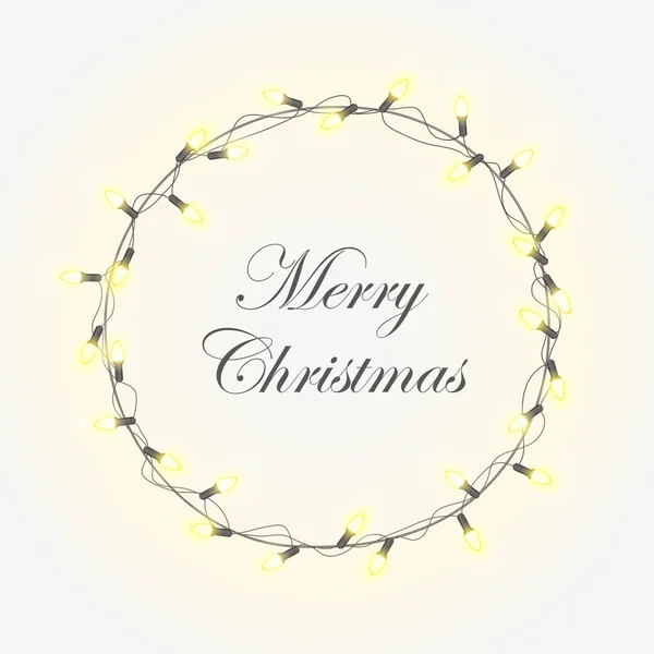 Kerstmis licht vector achtergrond met fel realistische moderne krans slingers. Glad en zacht gloeiende lichten van Kerstmis. Merry Christmas-belettering. — Stockvector