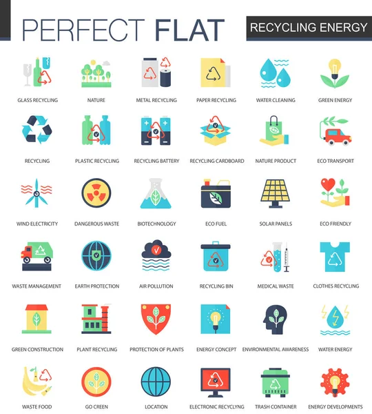 Vettore Riciclaggio complesso energetico concetto di icona piatta. Web infografica icone di design . — Vettoriale Stock