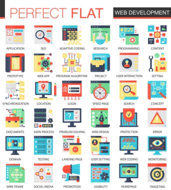 Web geliştirme vektör karmaşık düz simgesi kavramı sembolleri web Infographic tasarımı için.