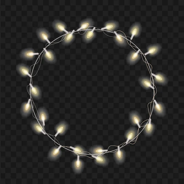 Navidad vector transperant fondo con brillantes guirnaldas de corona moderna realista. Luces brillantes suaves de Navidad. Feliz Navidad etiqueta de letras . — Archivo Imágenes Vectoriales