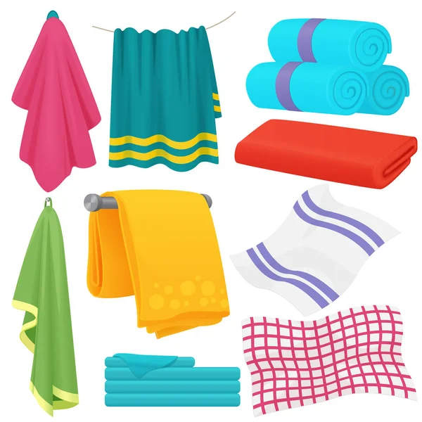 Cute cartoon folded vector towels set. — Stock Vector