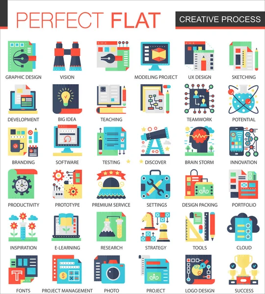 Símbolos de conceito de ícone plano complexo de processo criativo para web design infográfico . —  Vetores de Stock