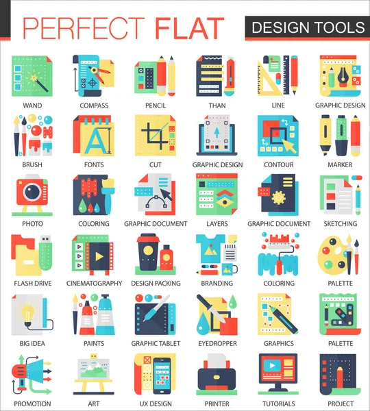 Outils d'interface de conception symboles de concept d'icône plate complexe vectoriel pour la conception d'infographie Web . — Image vectorielle