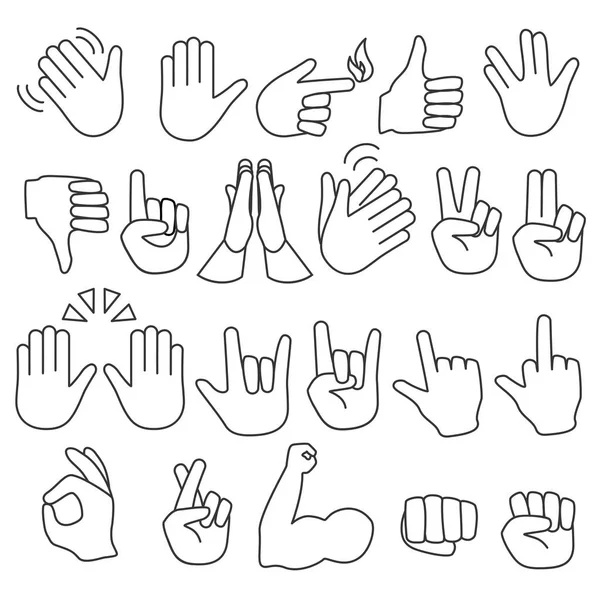 Hand gestures outline line stroke icons set. — Stock Vector