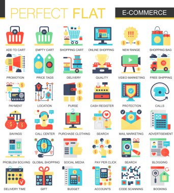 E-ticaret ve dijital geliştirme vektör karmaşık düz simgesi kavramı simgeler web Infographic tasarımı için.