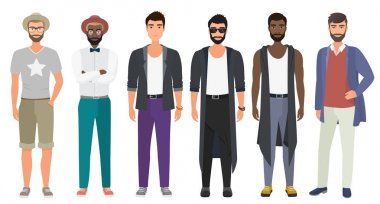 Şık yakışıklı erkek modern rahat moda erkek tarzı giysilerle, vektör çizim giyinmiş. Çizgi film düz vektör çizim.